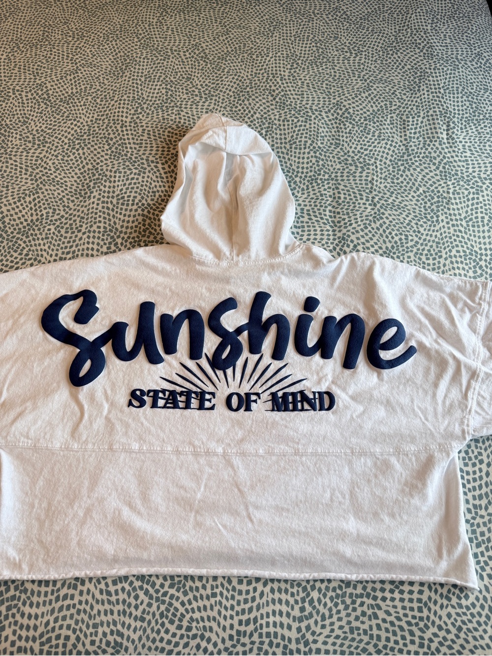 Spirit Jersey| White Cropped Long Sleeve Hoodie Tee, “Sunshine State of Mind”